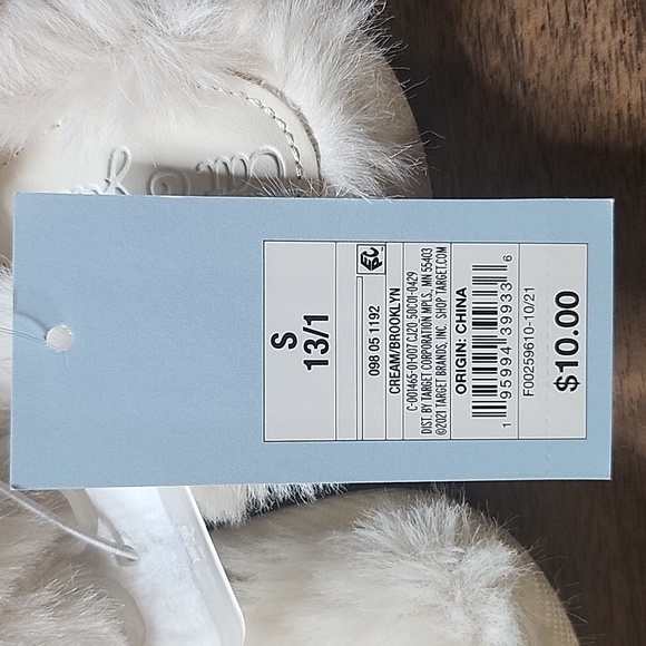 Cat & Jack Slippers, Cream/Brooklyn, Girls Size Small 13/1, New - Picture 3 of 6